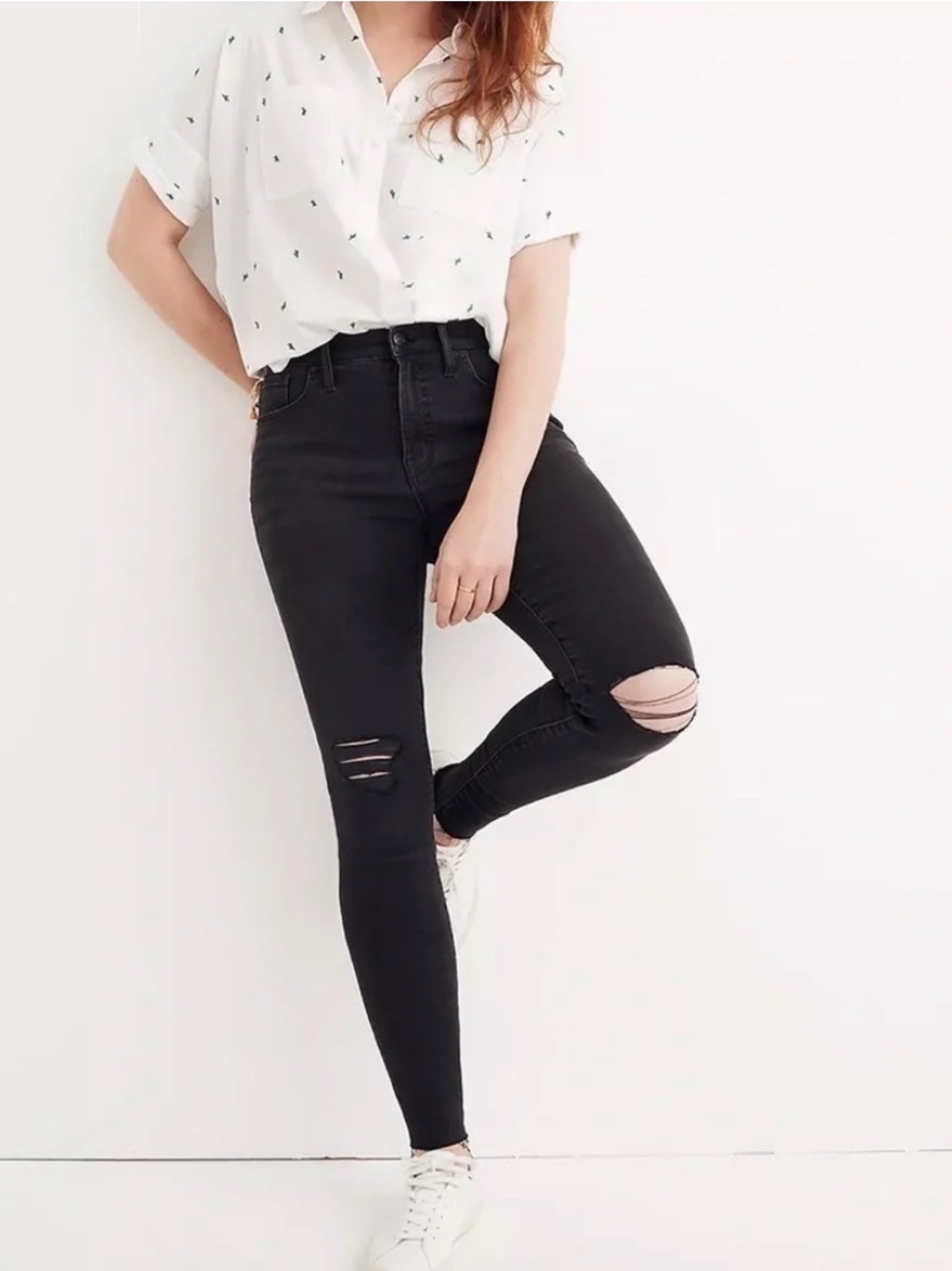 Madewell 9” Mid Rise Skinny Jean Distressed Raw Hem Charcoal Grey Size 27
